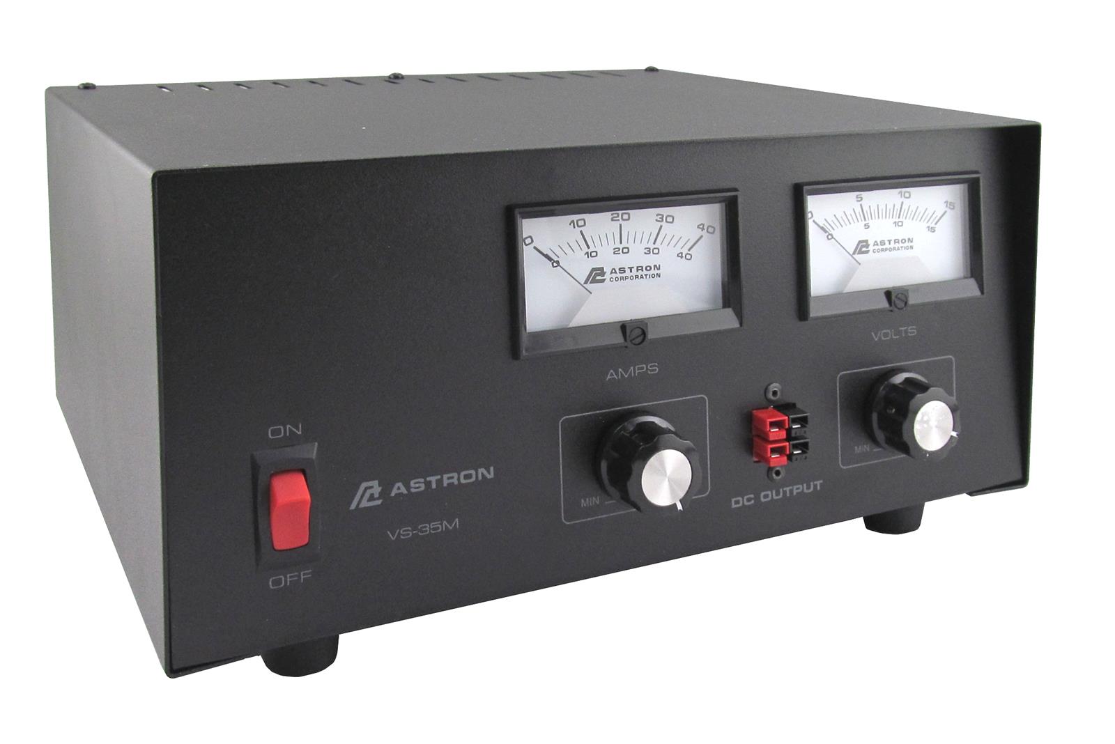 Fuente de alimentación ASTRON VS-35M-AP con dos medidores analógicos y conexiones frontales